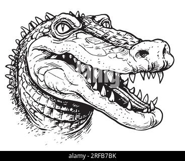 Crocodile tête de visage crocodile dessin à la main reptile Vector Illustration de Vecteur