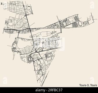 Carte des routes de rue du CANTON TOURS-3, TOURS Illustration de Vecteur