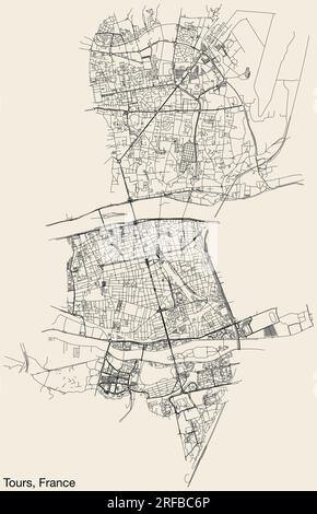 Carte des routes de rue des TOURS, FRANCE Illustration de Vecteur