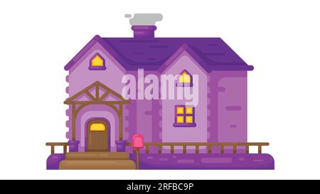 Maison hantée violet foncé avec porche en bois. maison effrayante de style plat, illustration vectorielle Illustration de Vecteur