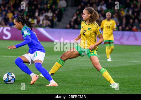 Melbourne, Australie. 02 août 2023. Solai Washington de Jamaïque lors du match de la coupe du monde féminine de la FIFA 2023 entre la Jamaïque féminine et le Brésil féminin au Melbourne Rectangular Stadium, Melbourne, Australie le 2 août 2023. Photo de Richard Nicholson. Usage éditorial uniquement, licence requise pour un usage commercial. Aucune utilisation dans les Paris, les jeux ou les publications d'un seul club/ligue/joueur. Crédit : UK Sports pics Ltd/Alamy Live News Banque D'Images