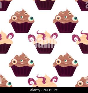 Halloween bonbons biscuits cupcakes modèle sans couture. Illustration vectorielle Illustration de Vecteur