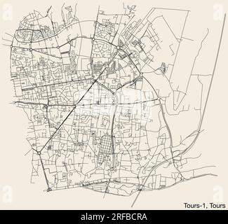 Carte des routes de rue du CANTON TOURS-1, TOURS Illustration de Vecteur