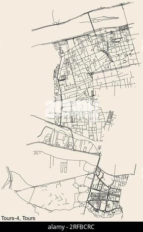 Carte des routes de rue du CANTON TOURS-4, TOURS Illustration de Vecteur