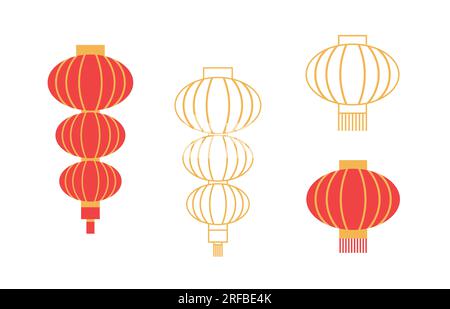 Différents types de motifs de lanternes chinoises. Fête des lanternes ou éléments décoratifs du nouvel an chinois. Illustration de Vecteur