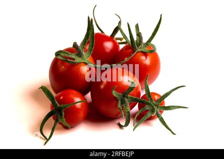 Tomates rouges de différentes tailles isolées sur fond blanc. Tomates avec chemin de découpage. Banque D'Images