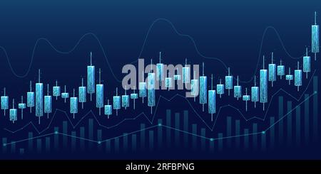 Graphique chandelier de stock dans le style futuriste bas poly. Illustration de Vecteur