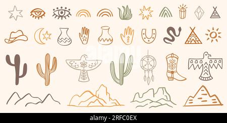 Icônes Wild West Cowboy. Aztec Southwestern Set. Illustration de Vecteur