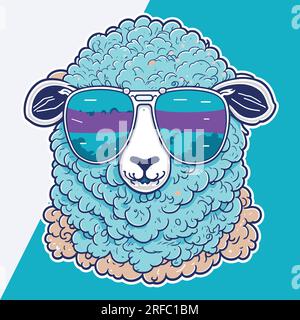 Sunny Sheep Squad : Illustration vectorielle vibrante d'un agneau élégant pour autocollants et modèles de T-shirt Illustration de Vecteur