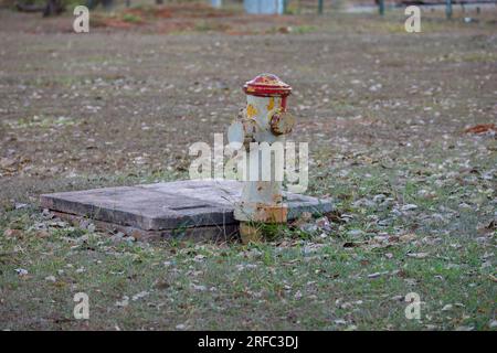 Vieille bouche d'incendie usée abandonnée au milieu de la nature Banque D'Images