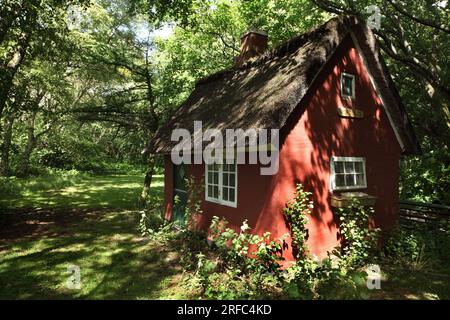 Cabane sur le site de piégeage de leurres de canard Gamle Fuglekøje / Old Birdhouse, Fano / île de Fanø, Danemark. Banque D'Images