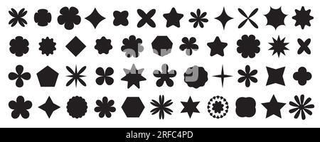 Fleurs groovy rétro ensemble de formes géométriques abstraites Illustration de Vecteur