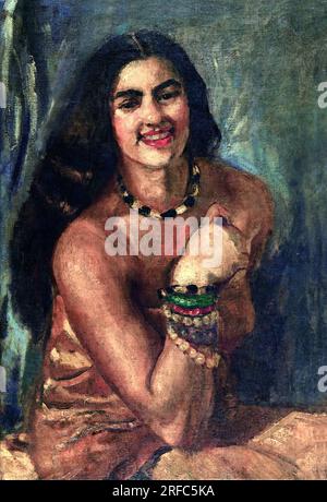 Autoportrait (7) de l'artiste hongroise-indienne Amrita Sher-Gil (1913-1941), huile sur toile, 1930 Banque D'Images
