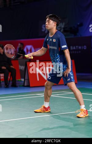 Sydney, Australie. 02 août 2023. Hiroki Midorikawa du Japon en action pendant la 2e journée du Sathio Group Australian Badminton Open 2023 au Quaycentre le 2 août 2023 à Sydney, Australie Credit : IOIO IMAGES/Alamy Live News Banque D'Images