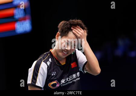 Sydney, Australie. 02 août 2023. Huang Dong Ping de Chine réagit pendant le jour 2 du Sathio Group Australian Badminton Open 2023 au Quaycentre le 2 août 2023 à Sydney, Australie Credit : IOIO IMAGES/Alamy Live News Banque D'Images