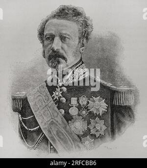 Adolphe Niel (1802-1869) Officier militaire français et homme d'État. Maréchal de France et ministre de la Guerre. Portrait. Gravure. Historia de la Guerra Franco-Alemana de 1870-1871. Publié à Barcelone, 1791. Banque D'Images