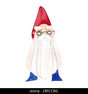 Aquarelle vieux gnome en costume vert. Illustration isolée. Clipart. Illustration raster pour emballage, cartes de vœux et papier d'emballage, cadeaux, po Banque D'Images