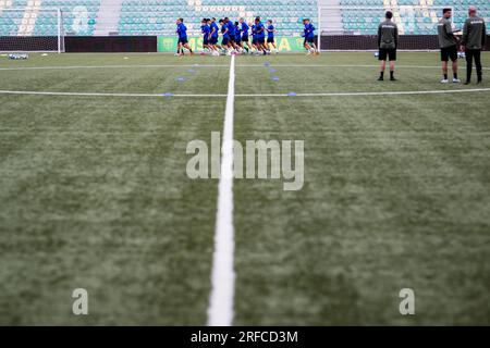 Zilina, Slovaquie. 02 août 2023. Les joueurs de Gent photographiés en action lors d'une séance d'entraînement de l'équipe belge de football KAA Gent le mercredi 02 août 2023 à Zilina, Slovaquie. L'équipe se prépare pour le match de demain contre le club slovaque Zilina, le deuxième tour de qualification des quarts de finale de la compétition UEFA Europa Conference League. BELGA PHOTO JASPER JACOBS crédit : Belga News Agency/Alamy Live News Banque D'Images