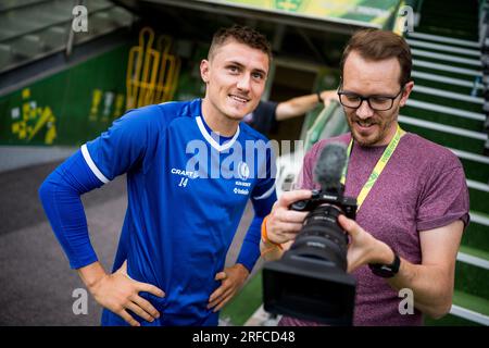 Zilina, Slovaquie. 02 août 2023. Alessio Castro Montes de Gand photographié lors d'une séance d'entraînement de l'équipe belge de football KAA Gent le mercredi 02 août 2023 à Zilina, Slovaquie. L'équipe se prépare pour le match de demain contre le club slovaque Zilina, le deuxième tour de qualification des quarts de finale de la compétition UEFA Europa Conference League. BELGA PHOTO JASPER JACOBS crédit : Belga News Agency/Alamy Live News Banque D'Images