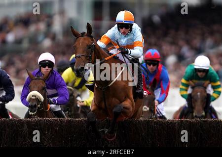 Ash Tree Meadow monté par le jockey Danny Gilligan sur son chemin pour gagner la plaque Tote Galway (handicap Chase) pendant la troisième journée du Galway races Summer Festival à l'hippodrome de Galway. Date de la photo : mercredi 2 août 2023. Banque D'Images