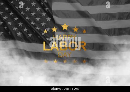 Vector Illustration Labor Day une fête nationale des États-Unis. Affiche de conception américaine Happy Labor Day. Drapeau américain noir blanc. Banque D'Images