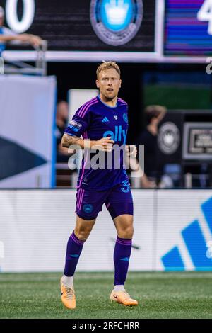 Charlotte, Caroline du Nord, États-Unis. 29 juillet 2023. Charlotte FC Scott Arfield (37) lors de la première moitié de la coupe des ligues contre les Necaxa au Bank of America Stadium à Charlotte, en Caroline du Nord. (Scott KinserCal Sport Media). Crédit : csm/Alamy Live News Banque D'Images