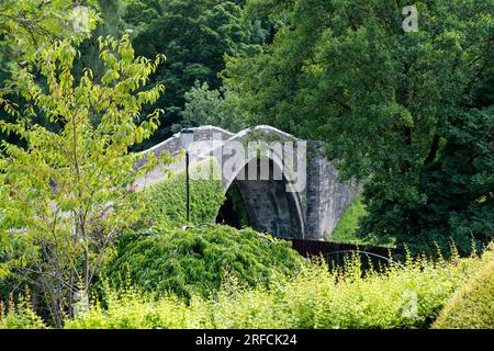 Le Brig Auld mieux connu sous le nom de Brig o’ Doon à Alloway près d’Ayr en Écosse est le pont pavée original du 15e siècle au centre de l’un de Bur Banque D'Images