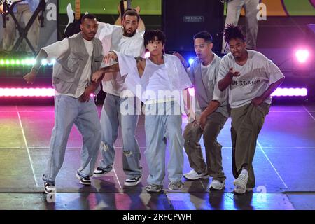 Jung Kook joue dans la série de concerts d'été Good Morning America au Summerstage au Rumsey Playfield, Central Park, le 14 juillet 2023 à New York. Banque D'Images