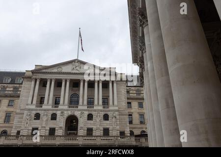 Londres, Royaume-Uni. 2 août 2023. L'extérieur de la Banque d'Angleterre. Banque D'Images