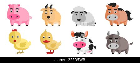 Ensemble de clipart de bétail avec un design mignon, illustration vectorielle Illustration de Vecteur