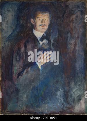 Autoportrait avec cigarette 1895 par Edvard Munch Banque D'Images