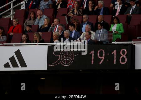 Ancien entraîneur des deux camps Arsene Wenger dans les tribunes lors du match de la coupe Emirates entre Arsenal et L’AS Monaco au Emirates Stadium, Londres, le mercredi 2 août 2023. (Photo : Tom West | MI News) crédit : MI News & Sport / Alamy Live News Banque D'Images