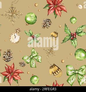 Collection de cartes postales aquarelles avec Noël et hiver. Poinsettia, houx, jouets d'arbre de Noël, symboles de vacances. Convient à la conception de poteau Banque D'Images
