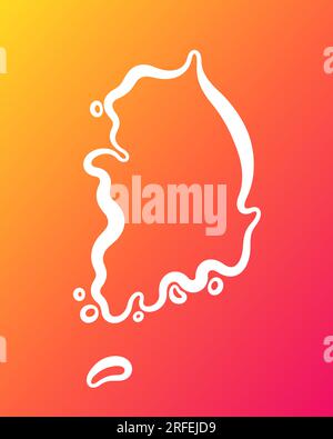 Carte de contour blanc de la Corée du Sud sur fond dégradé orange et violet. Illustration de Vecteur