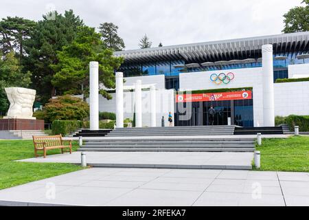 Entrée du Musée Olympique, Quai d'Ouchy, Lausanne, Canton de Vaud, Suisse Banque D'Images