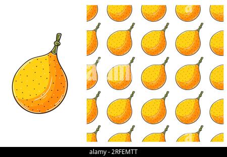 Kumquat. Modèle sans couture avec des fruits tropicaux. Définir dans le style de dessin à la main. Peut être utilisé pour le tissu Illustration de Vecteur