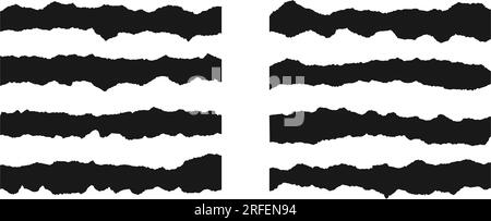 Jeu de morceaux de papier fins et longs déchirés. Bandes de papier découpées noires aux bords dentelés. Collection de fragments horizontale déchirée. Ensemble d'éléments grunge texturés pour collage, zone de texte, bannière, autocollant. Vecteur Illustration de Vecteur