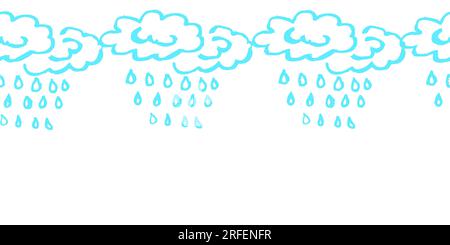 Bordure sans couture mignonne. Pluie, arc-en-ciel. Dessins avec des crayons de cire. Conception vectorielle pour papier, tissu, décoration intérieure et autre utilisation Illustration de Vecteur