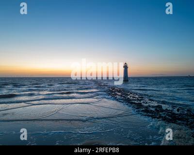 Nouveau phare de Brighton à Perch Rock au coucher du soleil, Wirral, Merseyside, Angleterre Banque D'Images