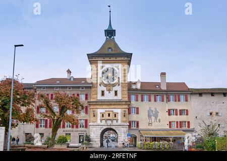 Suisse, canton de Fribourg, Morat (Murten), porte de Berne Banque D'Images