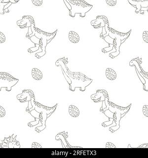 Mignon drôle motif dinosaure pour enfants. Fond de vecteur de dinosaure de coloration. Tyrannosaurus. Impression pour la conception de tissu Illustration de Vecteur