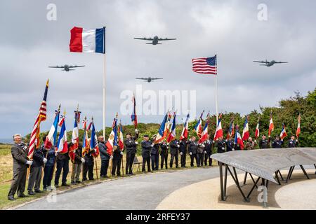 France, Calvados, Cricqueville en Bessin, 43 vétérans américains du jour J reviennent en Normandie pour les commémorations du 79e anniversaire. Banque D'Images