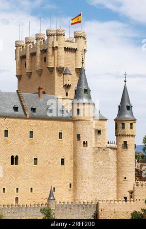 Espagne, Castille-et-Léon, Ségovie, Vieille ville de Ségovie et son aqueduc classé au patrimoine mondial de l'UNESCO, l'Alcazar Banque D'Images