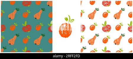 Motif fruit Seamless. Placez les dessins avec des crayons de cire. Abricots, pommes. Imprimer pour la conception de tissu, textile, tissu, papier peint Illustration de Vecteur