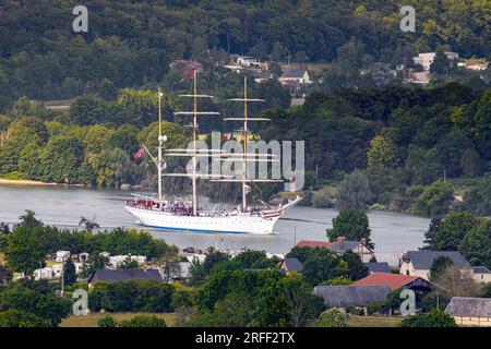 France, Seine-Maritime, Heurteauville, Armada 2023, Norvégien trois masterisé barque Staatsraad Lehmkuhl, remonte la Seine Banque D'Images