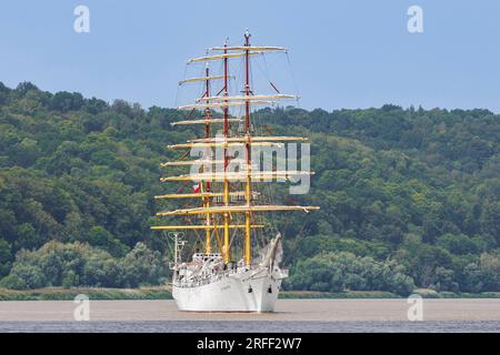 France, Eure, Vieux-Port, Armada 2023, le navire-école polonais Dar Mlodziezy remonte la Seine Banque D'Images