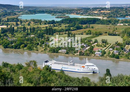 France, Eure, Barneville-sur-Seine, Armada 2023, Canopee, Cargo à voiles mécaniques, spécialisé dans le transport de pièces de la fusée Ariane 6, développée par l’Agence spatiale européenne, depuis les ports européens jusqu’au Centre spatial guyanais à Kourou Banque D'Images