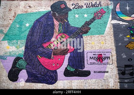 États-Unis, Mississippi, Clarksdale, peinture du bluesman Leo Bud Welch Banque D'Images