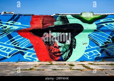 États-Unis, Mississippi, Clarksdale, peinture du bluesman John Lee Hooker Banque D'Images