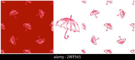 Motif sans couture pluvieux. Placez les dessins avec des crayons de cire. Parapluies. Impression pour la conception de tissu Illustration de Vecteur